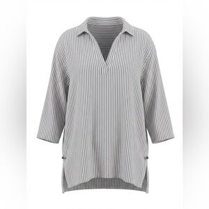 SIGRID OLSEN WOMENS LINEN BLOUSE SIZE 2X WHITE WITH STRIPES